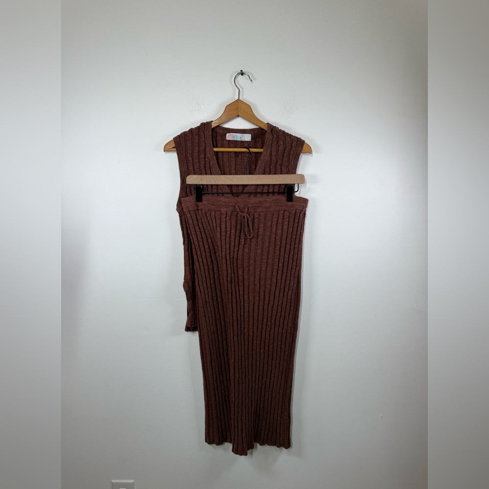 Free People Veda Sweater Skirt & Vest Set Chocolate Brown - Picture 3 of 10